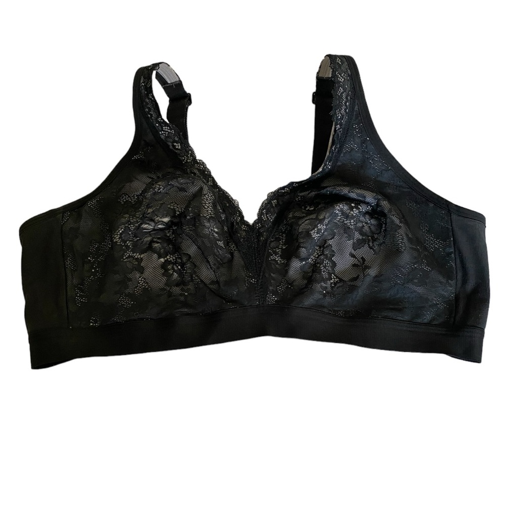 Cacique Cotton Unlined No Wire Bra With Lace - Black - 42D